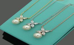 Designer bow necklace female stainless steel couple gold chain pendant single pearl luxury Jewellery gift girlfriend whole with 2926022