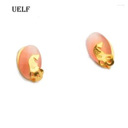 Stud Earrings Uelf 2024 Bohemia Glass Cabochon Peacock Earring Women Fashion Ethnic Pink Round Ear Stainless Brincos Jewelry