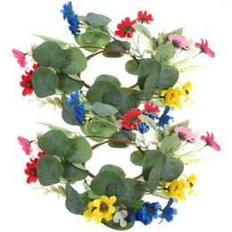 Decorative Flowers 2 Pcs Artificial Garland Decorate Taper Tapered Candles Cloth Wedding Centerpieces For Tables