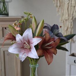 Decorative Flowers 2Heads Artificial Lilies Lifelike Real Touch Bouquet Silk Party Supplies Fake Flower Home Decoration