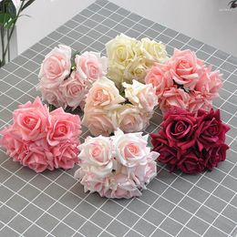 Decorative Flowers Weddings Brides Roses Holding 5 Artificial Rolled Edge Rose Bouquets Home Decor Parties Table Decorations