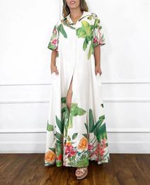 Party Dresses 2024 Full Sleeve Print Office Casual Loose Long Dress Club Birthday Women Elegant Fashion