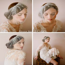 Vintage Short Blush Veil Bridal Wedding Short Veils with Pearl Comb Short Blusher Veil Bride Hair Accessories 2021 Headpieces 258E