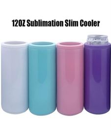DHL 12oz Sublimation Slim Cooler Tumblers Double Wall Straight Coolers Copperplated Storage Tank Multicolor Keep Cold Holder Vacu7144003