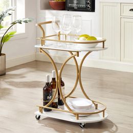 Kitchen Storage 1pc Bar Cart With Wine Rack 2-Tier Handles Industrial Mobile Service Simple Shelf Sheels