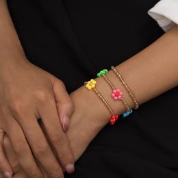 Link Bracelets Bohemian Sweet Cool Colourful Small Flower Rice Bead Bracelet