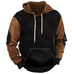 Men's Hoodies Sweatshirts For Men Pullover Autumn Casual Colour Splicing Round Neck Long Sleeve Hooded Sweatshirt French Style Vintage Tops