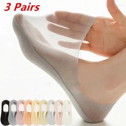 Women Socks 3 Pairs/lot Women's Ultra-thin Invisible Boat Summer Stretch Ice Silk Sock Silicone Breathable Low Cut Non-slip Sox