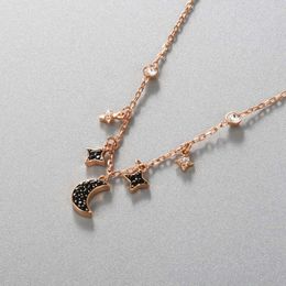 sister neckless for woman Swarovskis Jewellery Matching Rose Gold Star Moon Necklace Female Swarovski Element Crystal Star Moon Clavicle Chain