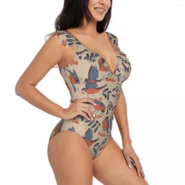 Women's Swimwear Ruffle 2024 Women Sexy One Pieces Swimsuit Female Vintage Bullfinches Monokini Bathing Suit Beachwear