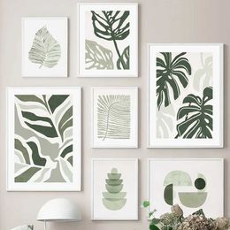 s Monstera Willow Plantain Leaves Geometric Wall Art Poster Print Nordic Canvas Painting Abstract Plant Pictures Living Room Decor J240505