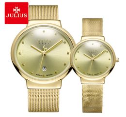 JULIUS JA426 Couple Lover Gold Silver Black Mesh Stainless Steel Quartz Analog Waterproof Casual Watch Fashion Wristwatch Gift3346252