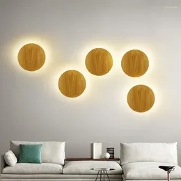 Wall Lamp Nordic Solid Wood LED Lamps Japan Home Decor Living Room Background Sconce Bedside Stair Wall-mounted Round Luminaria