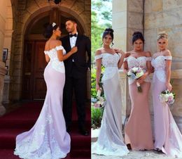 2020 Sexy Cheap Mermaid Bridesmaid Dresses Long For Weddings Short Sleeves Off Shoulder White Lace Appliques Plus Size Maid of Hon4560815