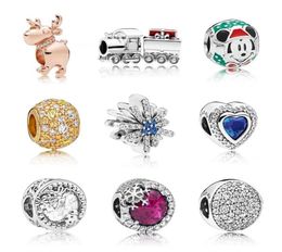 Fits Bracelets 20pcs Snowflake Train Ladybug Heart Crystal Silver Charm Bead Fit Original Bracelets DIY Jewelry For Women Gift6140220