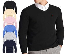 2021 New Flag Almrodery 100 Хлопковые свитеры мужчины с твердым цветом Slim Fit Jumpers Впаривание V Sece Осенью повседневная одежда Men Y09077498630