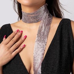 Scarves Sexy Aluminium Alloy Party Long Thin Neck Chain Choker Sparkly Sequins Scarf Collar Ladies Cocktail