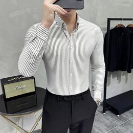 Men's Casual Shirts Social Shirt Dress High Quality Korean Luxury Clothing Long Sleeve Striped For Men Slim Fit Prom Tuxedo 4XL