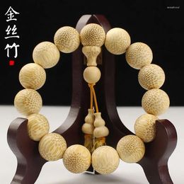 Strand Golden Silk Bamboo Bracelet Serpentine Wood Fish Roe Pattern Solid Crafts Collectables-Autograph Rosary Bracelets For Men