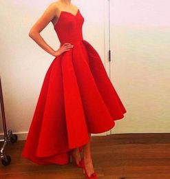Sexy Prom Dresses Vestido De Formatura Longo 2019 High Low Prom Dress Cheap Red Satin Evening Dresses8106930