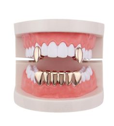 hip hop smooth grillz real gold plated golden silver dental grills tiger teeth rappers body jewelry four colors golden silver rose3488645