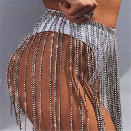 Sexy Luxury Bling Rhinestone Belts Long Tassel Fringe Belt Gold Crystal Chain Wedding Bridal Belt Strap For Women Belt Accessory 210326 285K