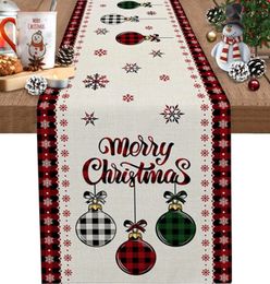 Merry Christmas Tree Ball Linen Table Runners Holiday Party Decor Reusable Dining Table Runenrs Wedding Navidad Decorations 240430