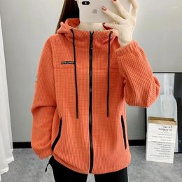 Women's Jackets Female Advanced Hood Outdoor Fleece Jacket For Autumn Winter Plush And Thick Insulation Cardigan Loose Casual Top