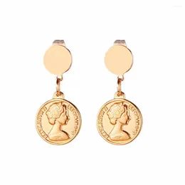 Dangle Earrings MinaMaMa Design Vintage Gold Color Stainless Steel Coin Drop For Woman Fashion Round Disc Jewelry