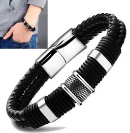Charm Bracelets Gentleman Leather Titanium Stainless Steel Braided Clasp Bangle Bracelet For Men And Women Retro Bangles Jewellery A3008515