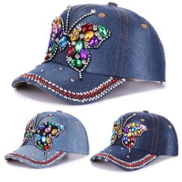 Women Baseball Cap Women Full Crystal Colorful Big Butterfly Hat Cotton Shiny Snapback Caps Hip Hop hats
