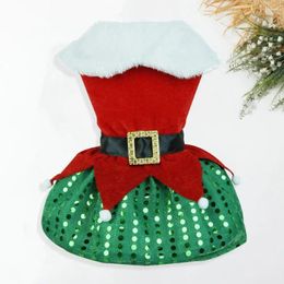 Dog Apparel Button Detail Pet Clothes Festive Santa Claus Dress Up Skirt Sparkling Sequin Hem Comfortable For Christmas Holiday