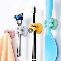 Kitchen Storage Toothbrush Hook Easy To Use Nail Free Paste Walls Rack Razor Foot Design Silicone Up