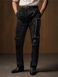 Mens 3D printed polyester straight leg pants with Personalised skull pattern fashionable mens casual pants mid waist 240422