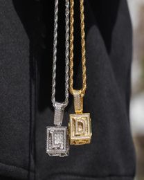 Iced Out Initial Letter Necklace Pendant Gold Silver Cube Dice Hiphop Necklace Mens Hip Hop Jewelry9211362