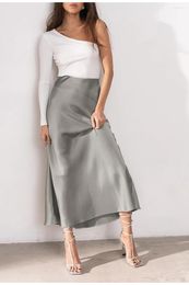 Skirts Casual High Waist Long Satin Skirt Women Elegant A-line Autumn Winter Street Ankle Length Maxi