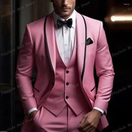 Men's Suits Pink Satin Men Business Prom Perform Suit Groom Groomsman Wedding Party Formal Occasion Tuxedos 3 Piece Set Jacket Vest Pants