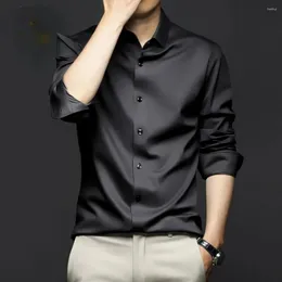 Men's Casual Shirts Black Inch Spring And Autumn Long-sleeved For Men Anti-wrinkle No Ironing High-end Ice Silk