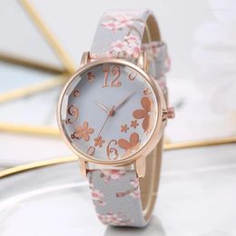 Wristwatches Colourful Flowers Women's Watches Printed Belt Quartz For Girls Ladies Casual Clock Gift Relogios Feminino