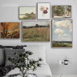 Wallpapers Rural natural landscape retro canvas printing rural green space wall art pictures farmhouse decoration J240505