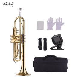 Instruments Muslady Trumpet Standard Bb Brass Trumpet Woowind Instrument trumpet with Mouthpiece Carry Bag Gloves Cleaning Cloth Tuner