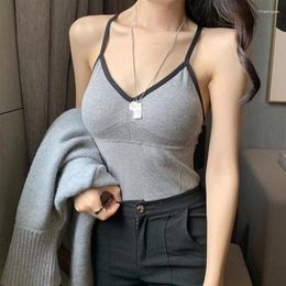 Women's Tanks Summer Korean Style Base Shirt Cross Belt Seamless Sexy Ladies Solid Colour Tube Top Halter Camisole Underwear Pad