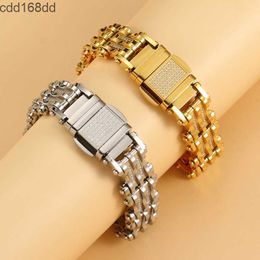 Charm Bracelets Titanium Steel Bracelets Motorcycle Chains Hip Hop Personality Punk Mens CNC Ornaments Studded Diamond High Quality Real Goldplated Jewellery Giftw