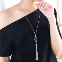 Pendant Necklaces Exquisite Crystal Bead Sweater Chain Fashion Silver Color Long Tassel Necklace For Women Jewelry Accessories