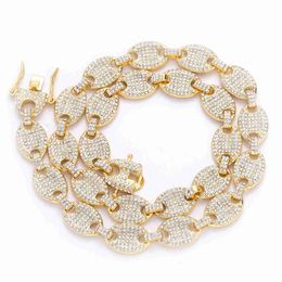 Necklace Hip Hop 12mm Coffee Beans Full Diamond Pig Nose Necklace Luxury Fashion Men's 925 Silver Necklace Bracelet