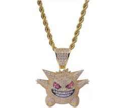 Full Rhinestone Gengar Pendant Necklace Creative Hip Hop Bling Bling Ice Out Jewellery With 24 Inch Chain For Men Gift Good Qua6769181