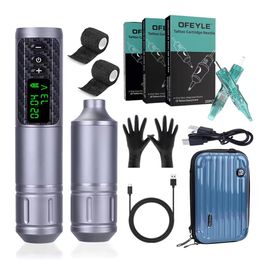 Professional Wireless Battery Complete Tattoo Pen Kit with Cartridge Needles Gloves Non-slip Band