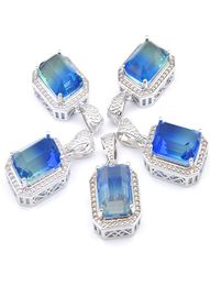 Mix 5 Pieces Pendants Luckyshine Shine Square Cut Blue Green BiColored Tourmaline Gemstone 925 Silver Pendant Necklaces7633953