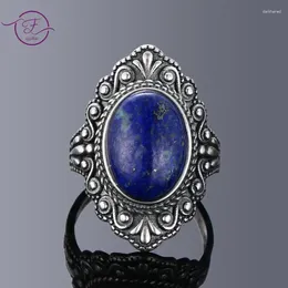 Cluster Rings Vintage Oval Natural Lapis For Women Moonstone Labradorite Silver Ring Jewellery Finger Gemstone Party Gift