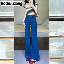 Women's Jeans High Waist Slim Leg Flare Denim Pant With Front Cute Small Pocket Slight Bootcut Bell Bottom Women Plus Size Korean Y2k